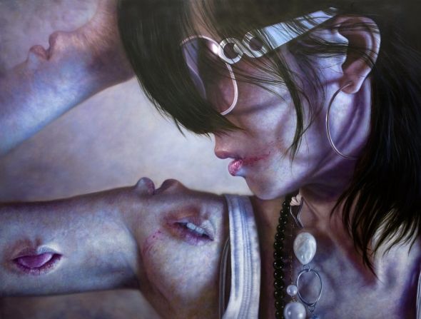 Lo Chan Peng hyper realistic paintings dark supernatural sensual asian women Mouths