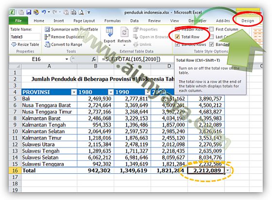  Gambar: Menambahkan  baris untuk total / aggregat