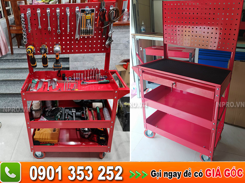 xe đẩy đồ nghề 3 ngăn giá treo