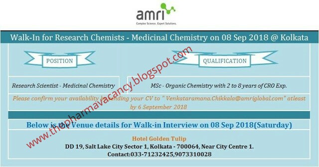 Amri Global | Walk-In for Research Scientist | 8th September 2018 | Kolkata