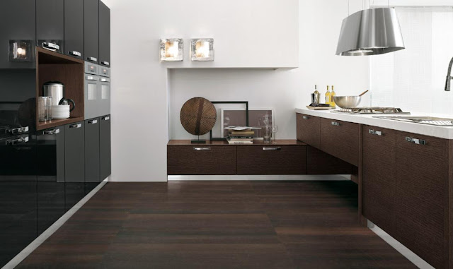 Modern kitchen with brown red blue theme, area by stoso-2