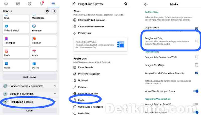 Menu hemat kuota internet saat memutar video di FB