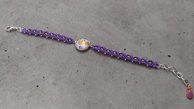 Violet, yellow and pink micro macrame bracelet