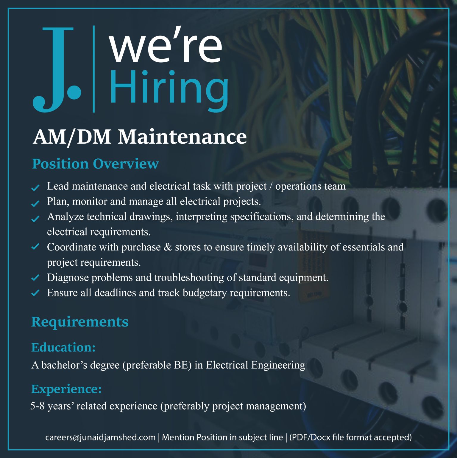 Junaid Jamshed Pvt Ltd Jobs For AM/DM Maintenance