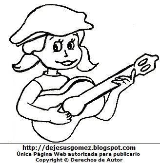 Dibujo de niña feliz tocando la guitarra para colorear pintar imprimir por Jesus Gómez