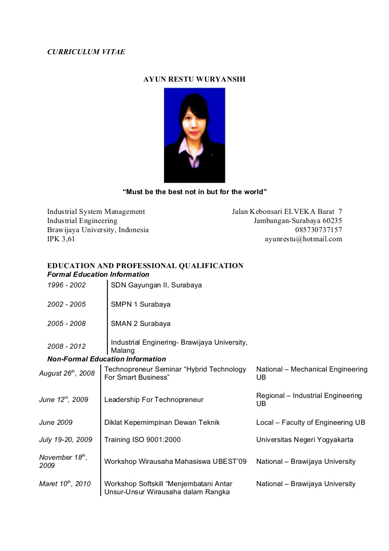 Contoh Cv Dalam Bahasa Inggris Segala Hobi.Resume For Job 