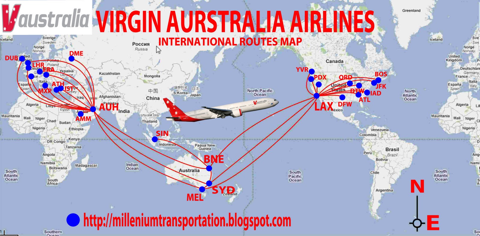 airlines central: VIrgin Australia routes map