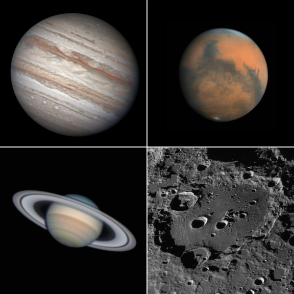 Jupiter, Mars, Saturn, and Clavius crater were imaged from our affiliate planetary remote telescopes, AFIL-11 and AFIL-12. Image data were acquired and processed by Damian Peach for Starbase.