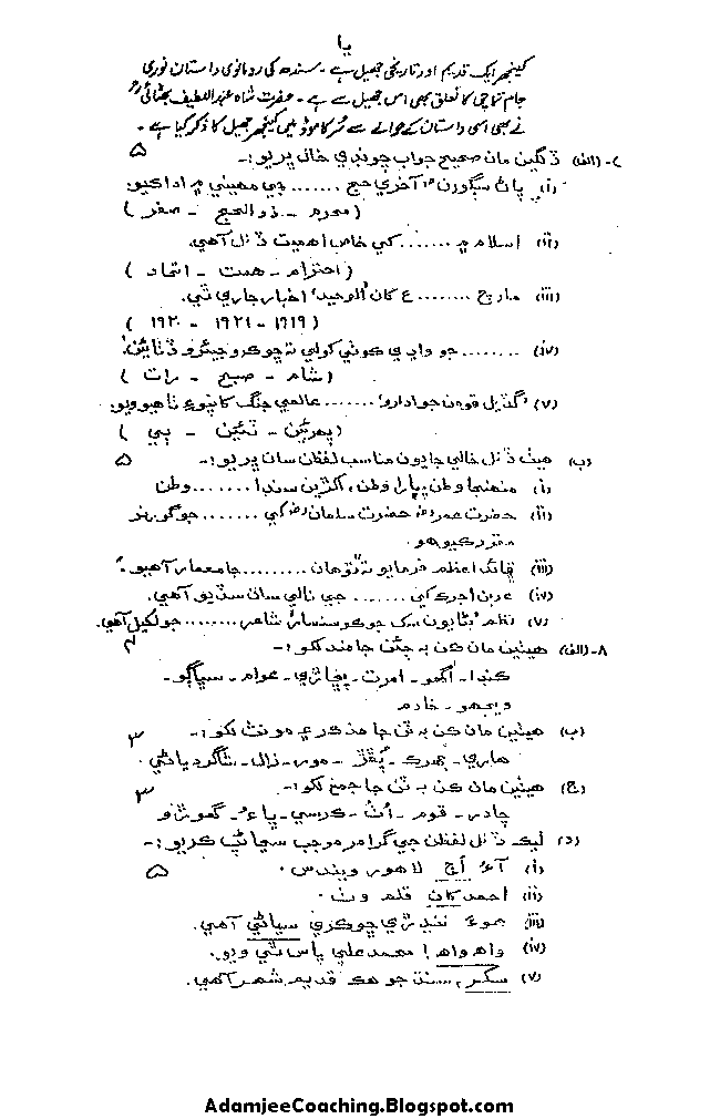 IX Sindhi in Past Year Papers