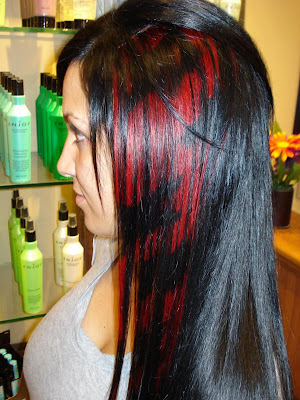 red and blonde hair highlights. platinum londe, stark red