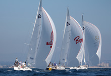 J/105 one-design sailboats- sailing Hot Rum San Diego