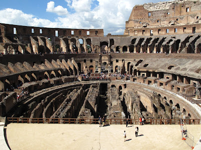 Rome's Colosseum interior with an idea of what the area looked like with a floor