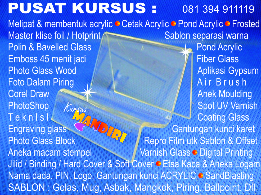 Sablon : Gelas, Kaos, PIN, Nama dada, Payung, HP, Ballpoint, Kalender