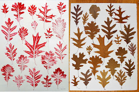 oak leaf layout comparison to monoprint by Jeanne Selep