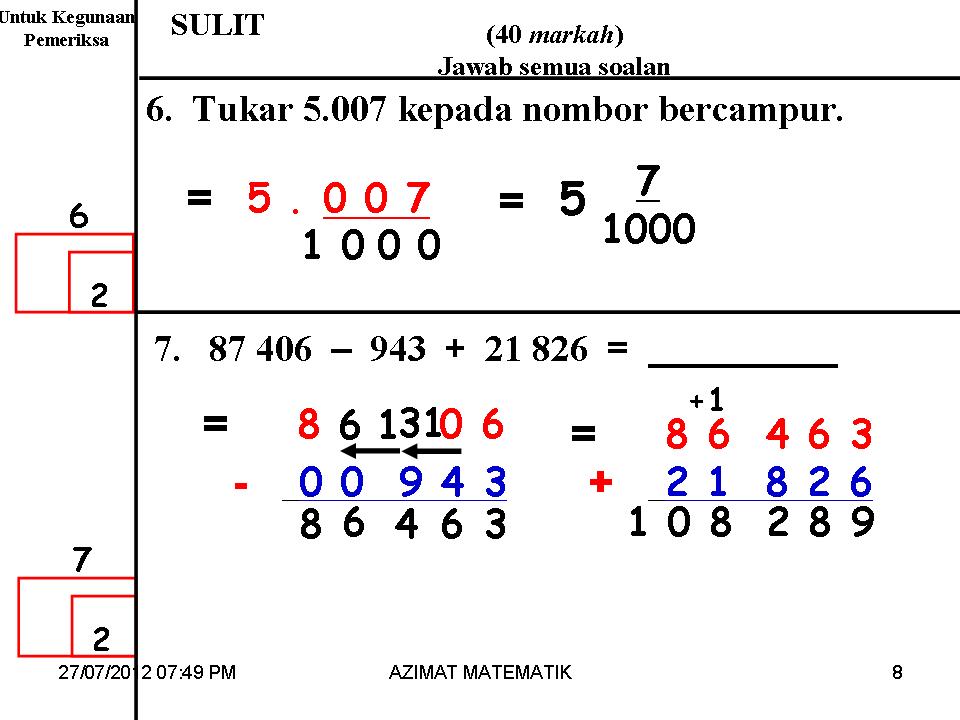 Contoh Soalan Matematik Bundarkan - Surasmi J