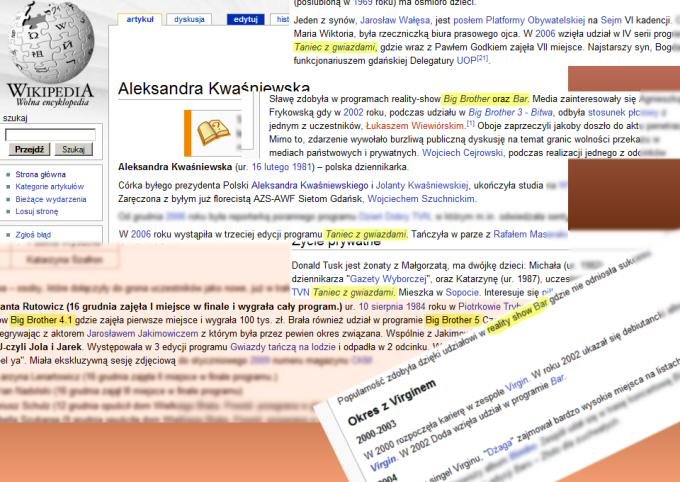 Celebrytki w Wikipedii - kolaż