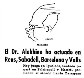 Simúltaneas de Alekhine en Reus, año 1944, nota de prensa