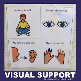 photo of: Visual support 'pictograms' for expected behavior at school 