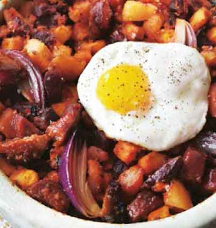 Beetroot, Potato and Chorizo Hash