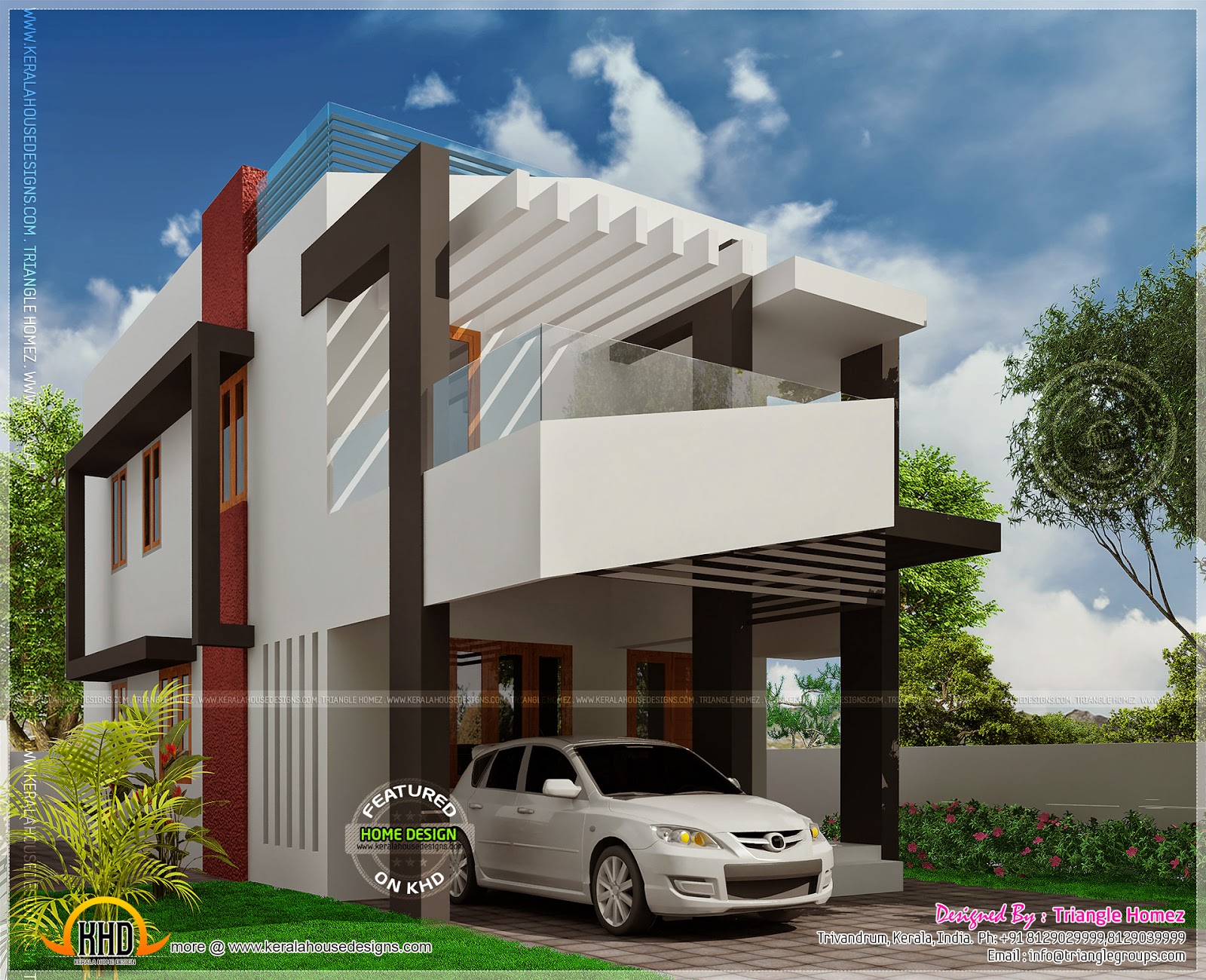 House elevation with after completion photo | Kerala home design ... - Ground floor : 800 sq.ft. First floor : 675 sq.ft. Total area : 1475 sq.ft.  No. of bedrooms : 3. Design style : Small budget Contemporary style