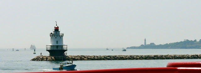 double lighthouses viewed from 20 min ferry ride to peaks