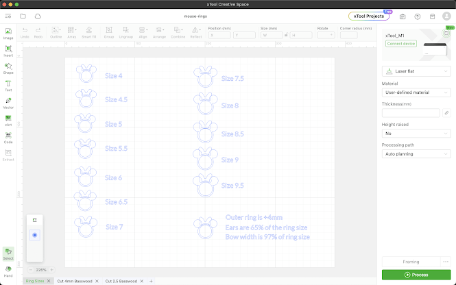 Using the ring template on xTool Creative Space