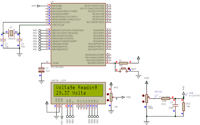 A simple DIY DC voltmeter with PIC18F4550