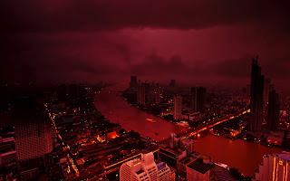Bangkok Cityscape Red Night View HD Wallpaper