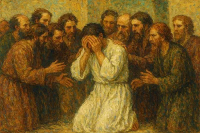 Joseph weeps and embraces his brothers one by one – 요셉이 형제들을 끌어안고 함께 우는 장면
