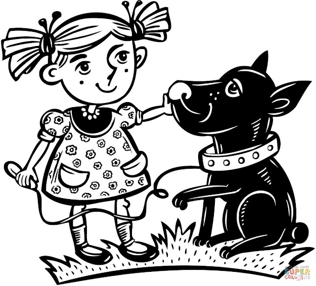Click The Girl With Her Pet Dog Coloring Pages To View Printable Version Or  Color It Online Patible With Ipad And Android Tablets