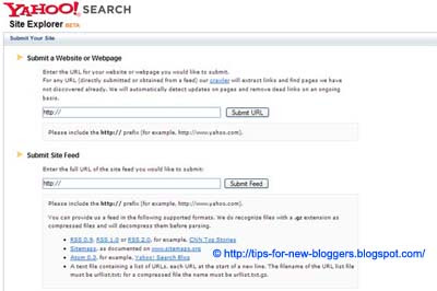 Submit Blogger Sitemap to Yahoo