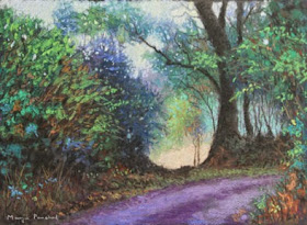 An original soft pastel painting of morning walk in Coorg by Manju Panchal