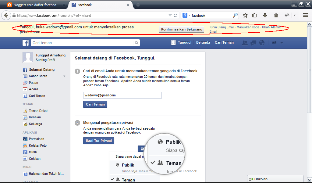 mengkonfirmasi akun facebook