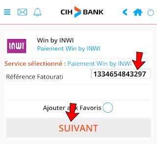 Paiement Forfait win by inwi par CIH Mobile