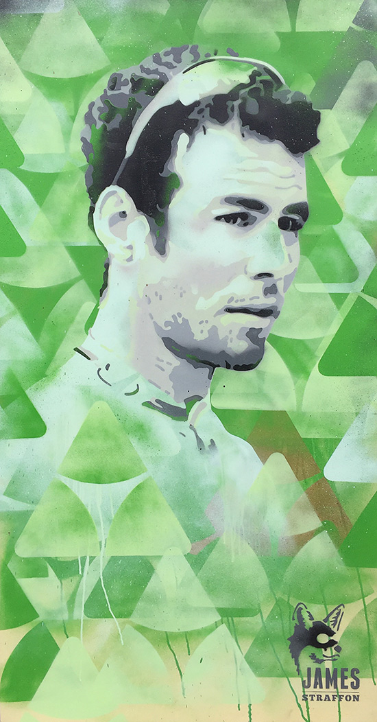 A special charity artwork of Mark Cavendish created for Dimension Data by artist James Straffon