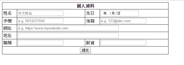 菜鳥工程師肉豬 Html 練習個人資料表