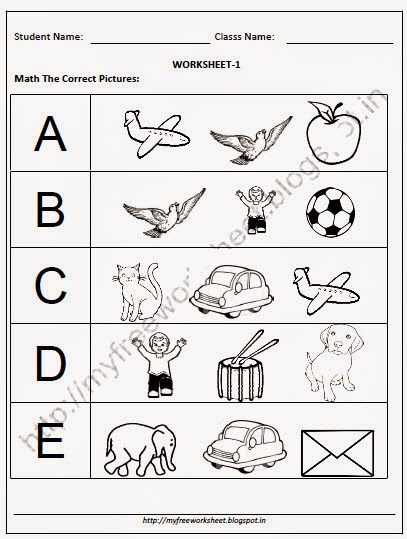 free download nursery worksheets for english match the correct picture