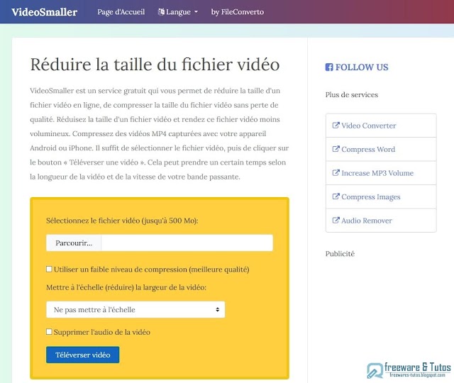 VideoSmaller : un service en ligne gratuit pour réduire la taille des vidéos