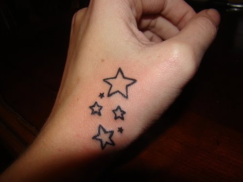 small tattoos on hand for men. Picture of three small stars.