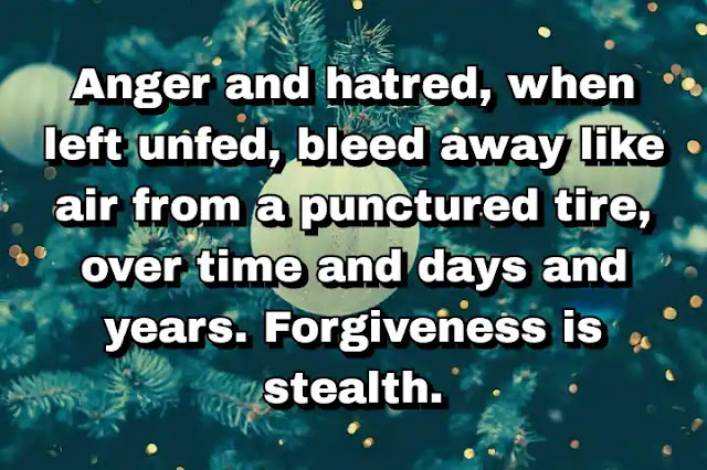 "Anger and hatred, when left unfed, bleed away like air from a punctured tire, over time and days and years. Forgiveness is stealth." ~ Barry Lyga