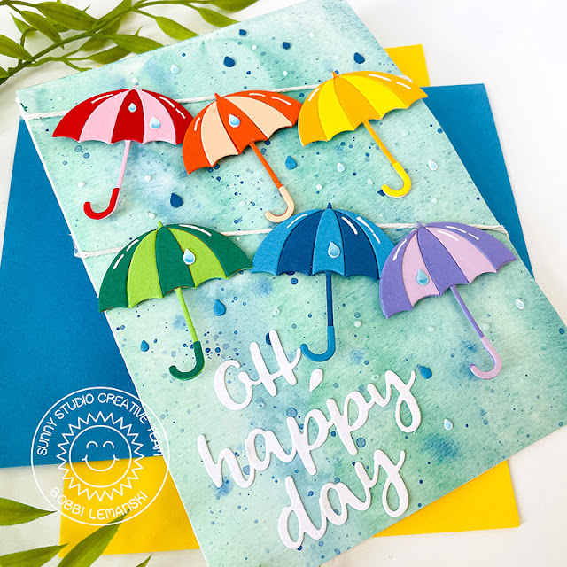 Sunny Studio Stamps: Rainy Day Die Focused Card by Bobbi Lemanski (featuring Hayley Alphabet Dies)