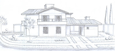 Por ocasião da entrega deste desenho feito à mão livre, ainda não havia definição sobre o regulamento interno do loteamento lançado na mesma época, razão pela qual o muro lateral não foi considerado.