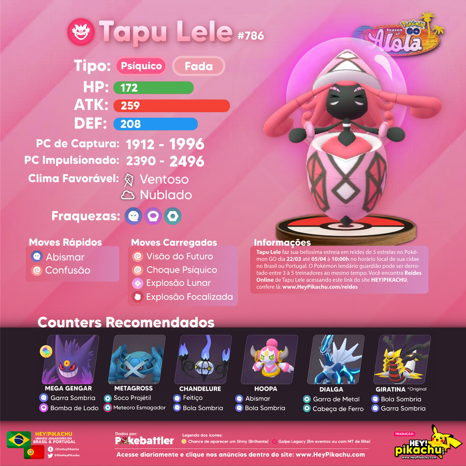 Jogada Excelente - Pokémon GO: Tapu Fini será o próximo Chefe de Reides 5  Estrelas. Confira quais são os Pokémon recomendados para enfrentá-lo e se  prepare! Data: 10/05 às 10h a 01/06