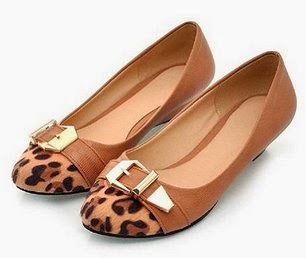 Leopard Print Womens Low Heel Wedge Heel Flat Shoes