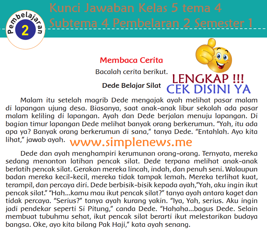 Kunci Jawaban Kelas 5 tema 4 Subtema 4 Pembelaran 2 www.simplenews.me