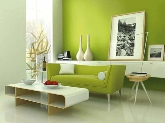 gambar interior dengan nuansa hijau terang