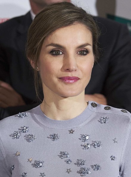 Queen Letizia wore Nina Ricci Dress and Magrit Pumps Letizia carried Chanel cyristal diamond clutch bag