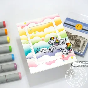 Sunny Studio Stamps: Prancing Pegasus Fluffy Cloud Border Dies Everyday Card by Mindy Baxter