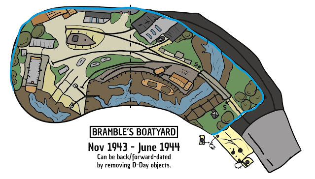 A sketch showing a new version of my forthcoming layout 'Bramble's Boatyard'.