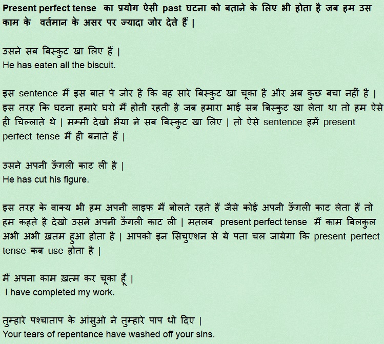 Present perfect tense with Grammar rules explained in Hindi